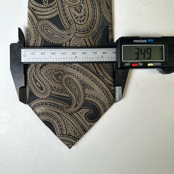 Vintage Colours Alexander Julian Black + Tan Paisley Tie Polyester 3.5" Wide - Picture 7 of 7